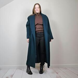 Vintage 80s Wool Duster Peacoat Forest Green M/L